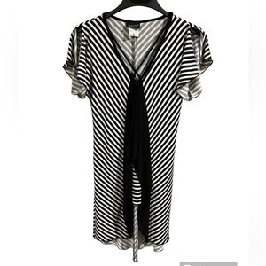 Vintage 70’s Crystal Black White Stripe Open Shoulder Mini Dress XS‎ Emo Goth